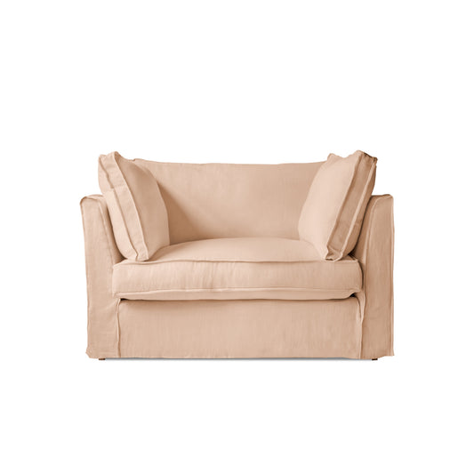 Coco Loveseat with Self Piped Box Edge cushion in Cotton Linen Rosedale - Hand Made in USA