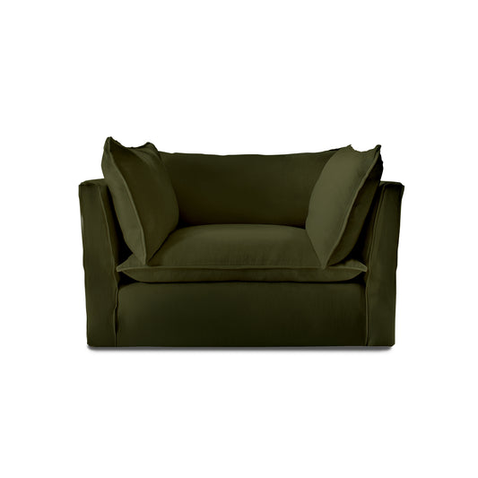 Coco Loveseat with Knife Edge Cushion in Khaki Linen - Hand Made in USA
