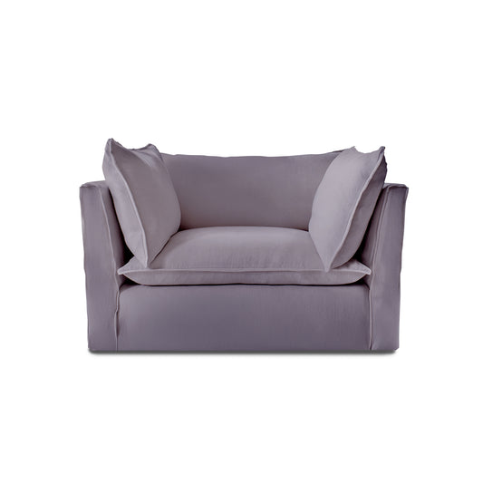 Coco Loveseat with Knife Edge Cushion in Lilac Linen - Hand Made in USA