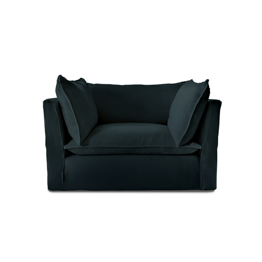 Coco Loveseat with Knife Edge Cushion in Midnight Linen - Hand Made in USA
