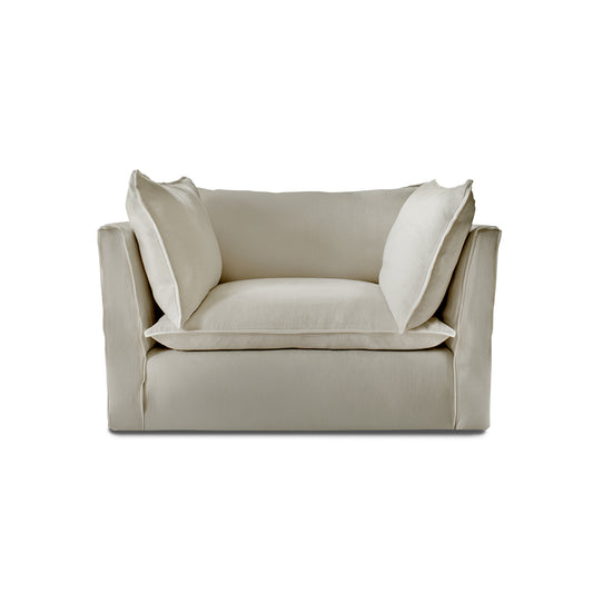 Coco Loveseat with Knife Edge Cushion in Pearl Grey Linen - Hand Made in USA
