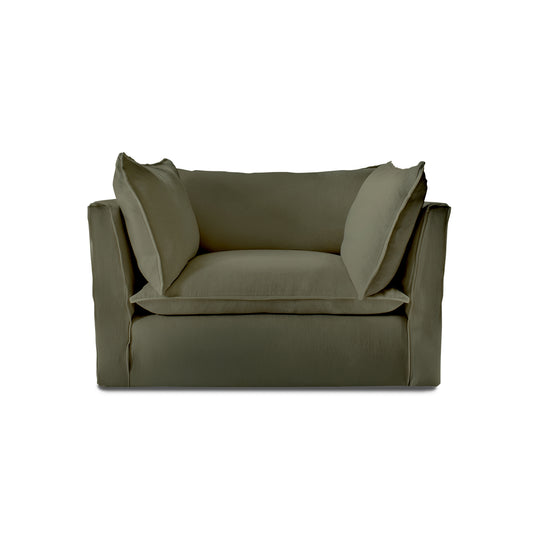 Coco Loveseat with Knife Edge Cushion in Sage Linen - Hand Made in USA
