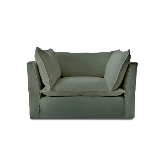 Coco Loveseat with Knife Edge Cushion in Seagrass Linen - Hand Made in USA