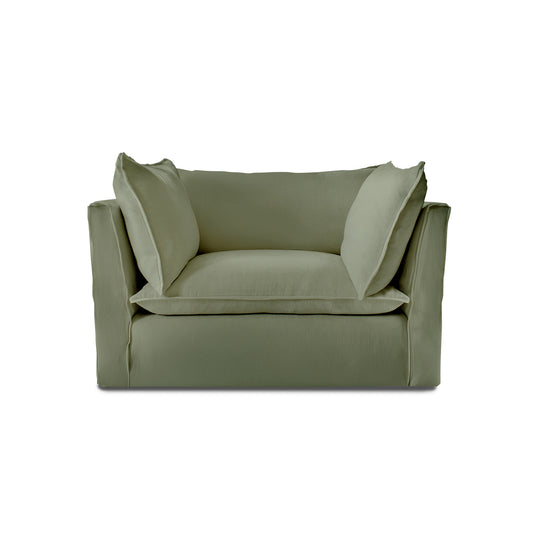 Coco Loveseat with Knife Edge Cushion in Taupe Linen - Hand Made in USA