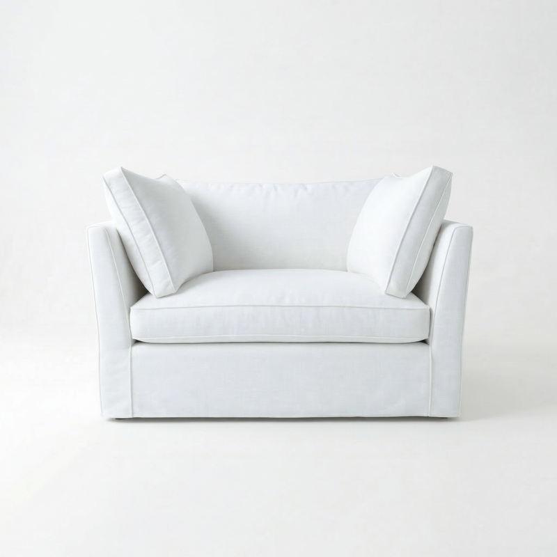 Coco Loose Cover Loveseat with Box Edge cushions in Customer's Own Material - Handmade to Order in the USA