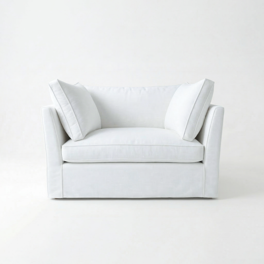 Coco Loose Cover Loveseat with Box Edge cushions in Customer's Own Material - Handmade to Order in the USA