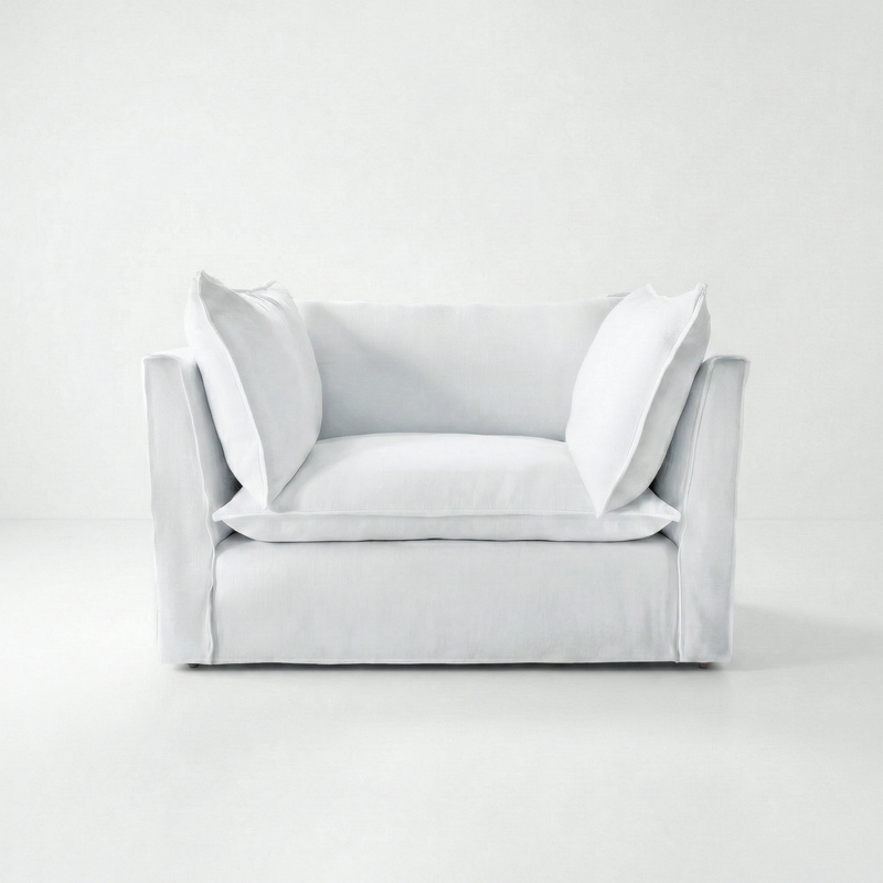 Coco Loose Cover Loveseat with Knife Edge cushions in Customer's Own Material - Handmade to Order in the USA