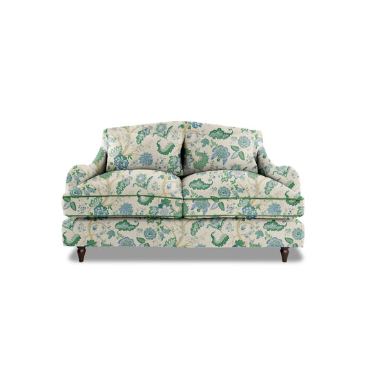 Isobel 2 seater sofa in Kitty Blue Green with Velvet Trim - Hand Made in USA