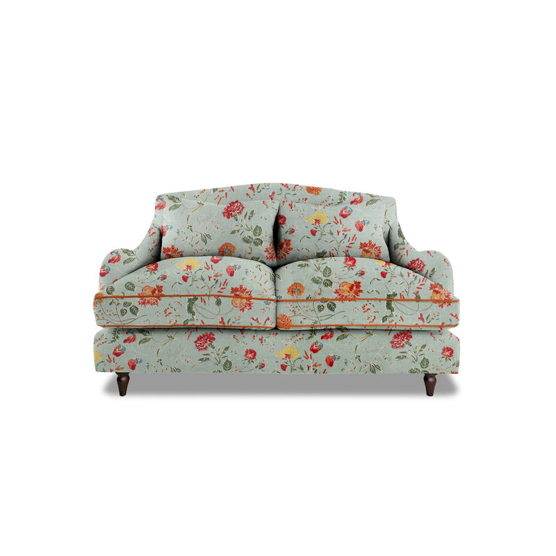 Felix 2 seater sofa in Natural Linen Wildwood Duck Egg with Velvet Trim - Hand Made in USA