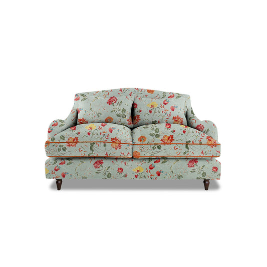 Isobel 2 seater sofa in Natural Linen Wildwood Duck Egg with Velvet Trim - Hand Made in USA