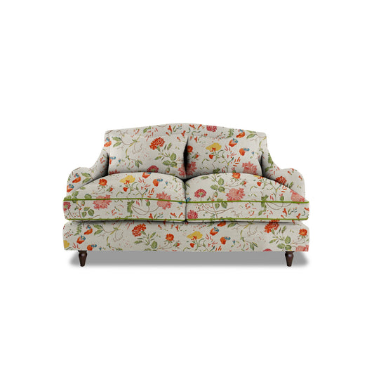 Isobel 2 seater sofa in Natural Linen Wildwood Ivory with Velvet Trim - Hand Made in USA