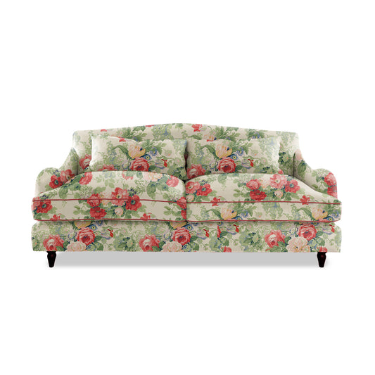 Isobel 3 seater sofa in English Garden Classic Rose with Velvet Trim - Hand Made in USA