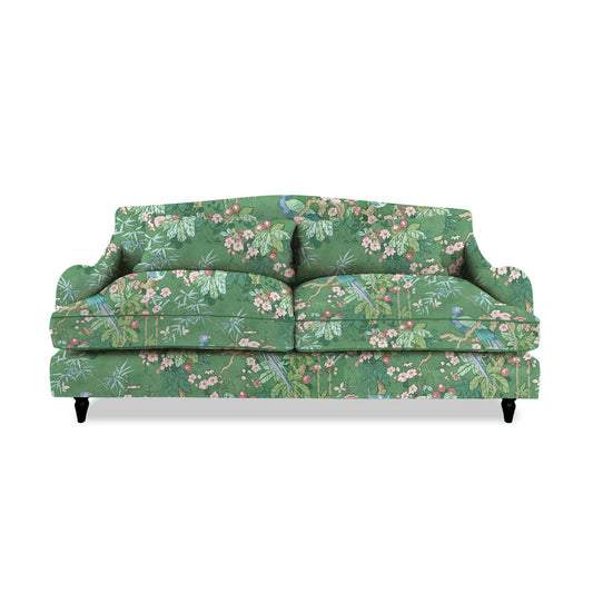 Isobel 3 seater sofa in Belleville Juniper with Velvet Trim - Hand Made in USA