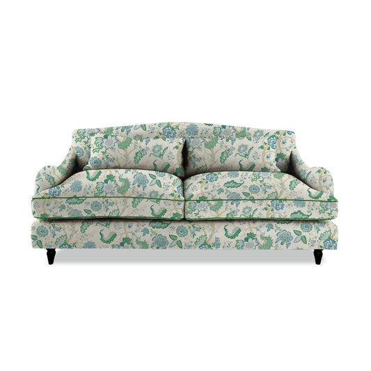 Isobel 3 seater sofa in Kitty Blue Green with Velvet Trim - Hand Made in USA