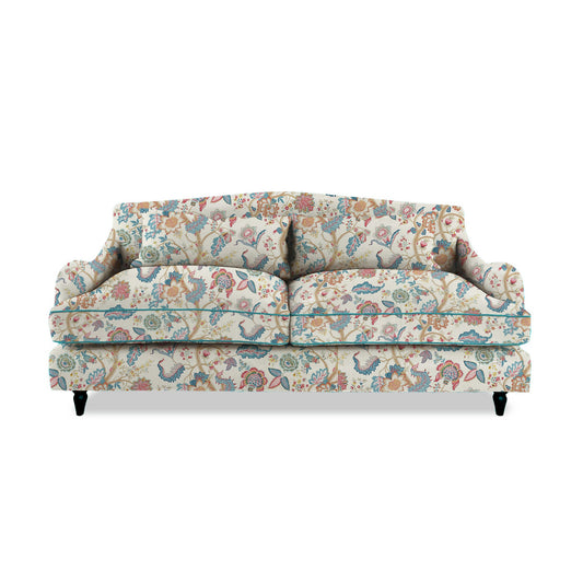 Isobel 3 seater sofa in Kitty Indian Summer with Velvet Trim - Hand Made in USA