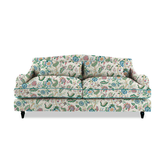 Isobel 3 seater sofa in Kitty Spring Green with Velvet Trim - Hand Made in USA