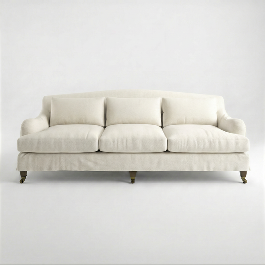 Felix Loose Cover 4 Seater Sofa in Cotton Linen Cool Coconut - Hand Made in USA - front