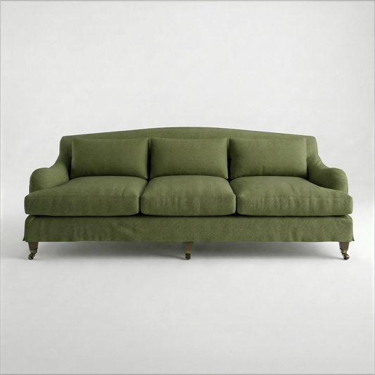 Felix Loose Cover 4 Seater Sofa in Cotton Linen Evergreen - Hand Made in USA - front