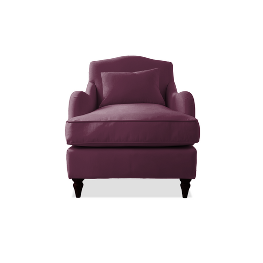 Isobel Armchair with Fixed Back in Damson Linen - Hand Made in USA
