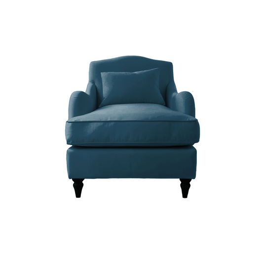 Isobel Armchair with Fixed Back in Indigo Linen - Hand Made in USA