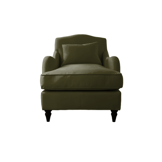 Isobel Armchair with Fixed Back in Khaki Linen - Hand Made in USA