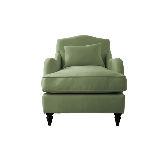 Isobel Armchair with Fixed Back in Moss Linen - Hand Made in USA