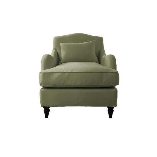 Isobel Armchair with Fixed Back in Sage Linen - Hand Made in USA