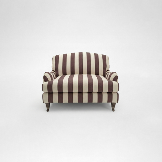 Isobel Loveseat with Big Back Cushion in Chocolate Stripe - Hand Made in USA
