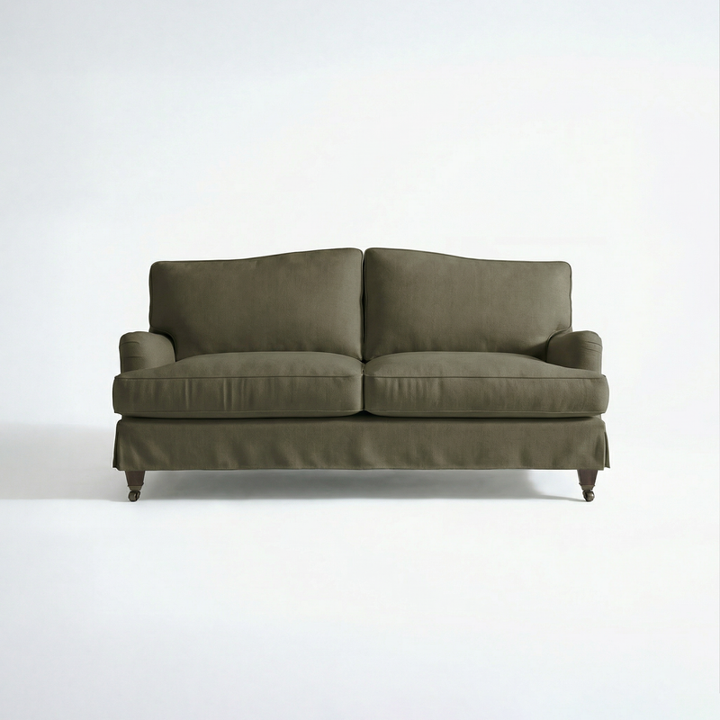 Isobel Loose Cover 2.5 Seater Sofa in Cotton Linen Potting Moss - Hand Made in USA - front