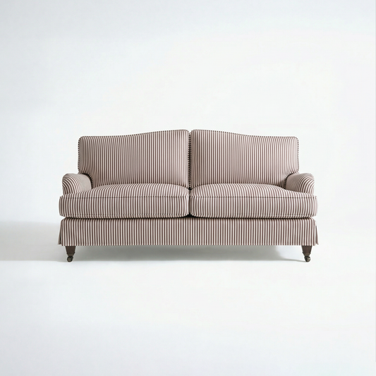 Isobel Loose Cover 2.5 Seater Sofa in Narrow Chocolate Stripe - Hand Made in USA - front