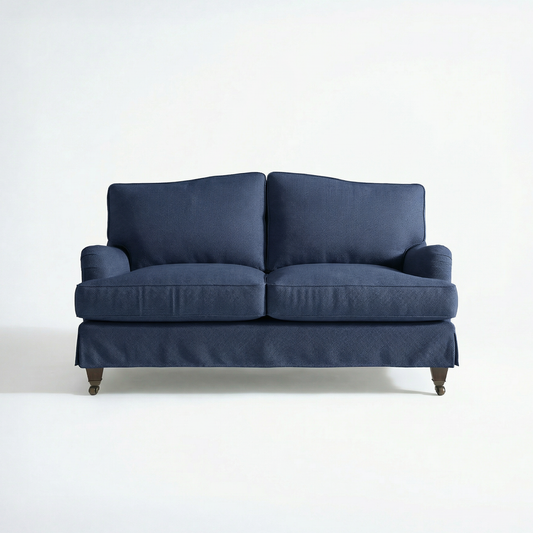 Isobel Loose Cover 2 Seater Sofa in Cotton Linen Inkspot - Hand Made in USA - front