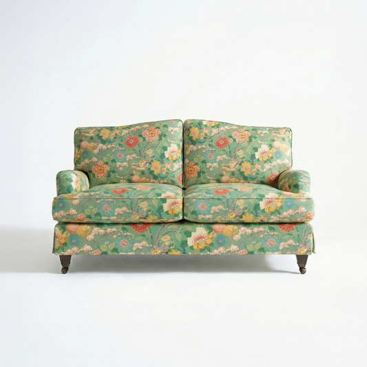 Isobel Loose Cover 2 Seater Sofa in Little Magnolia Emerald - Hand Made in USA - front