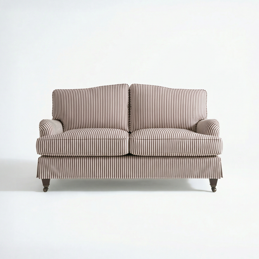 Isobel Loose Cover 2 Seater Sofa in Narrow Chocolate Stripe - Hand Made in USA - front