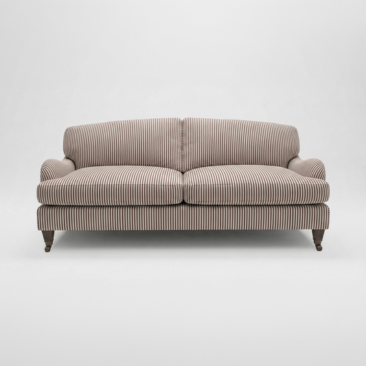 Isobel 3 seater sofa in Narrow Chocolate Stripes - Handmade in the USA
