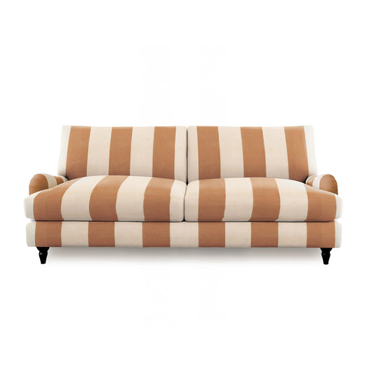 Isobel 4 Seater Sofa with Big Back Cushion in Caramel Stripe - Hand Made in USA