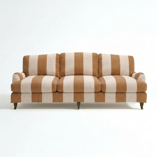 Isobel Loose Cover 4 Seater Sofa in Caramel Stripe - Hand Made in USA - front