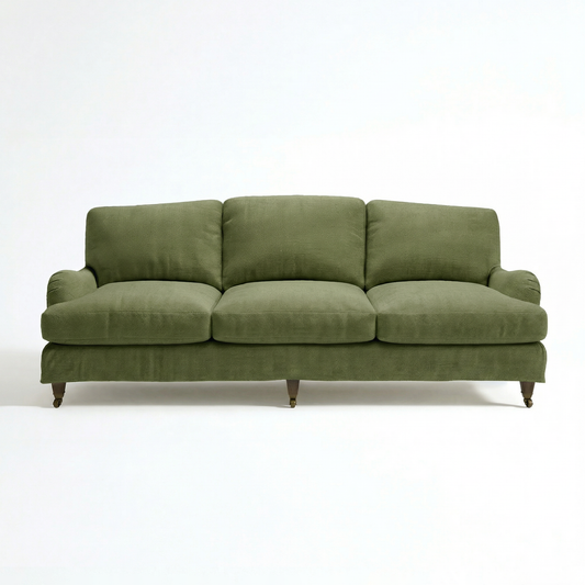 Isobel Loose Cover 4 Seater Sofa in Cotton Linen Evergreen - Hand Made in USA - front