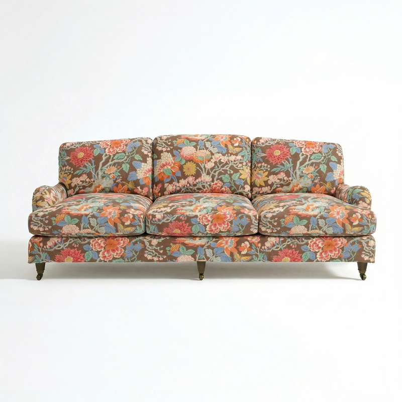 Isobel Loose Cover 4 Seater Sofa in Little Magnolia Espresso - Hand Made in USA - front