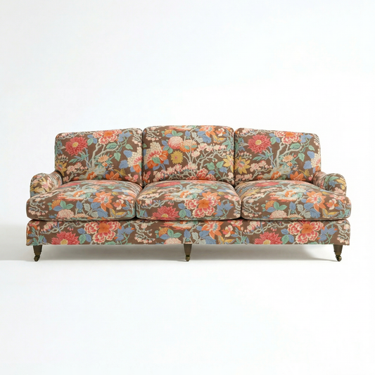Isobel Loose Cover 4 Seater Sofa in Little Magnolia Espresso - Hand Made in USA - front