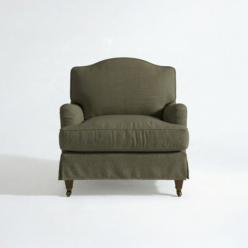 Isobel Loose Cover Armchair in Cotton Linen Potting Moss - front