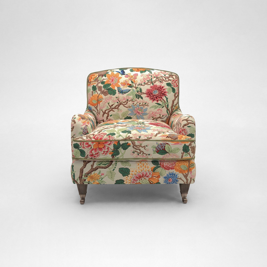 Isobel Armchair with Big Back Cushion in Magnolia Cream Blue - Hand Made in USA