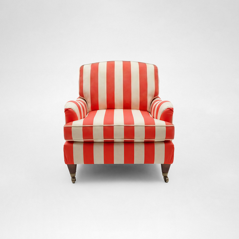 Isobel Armchair with Big Back Cushion in Petunia Stripe - Hand Made in USA