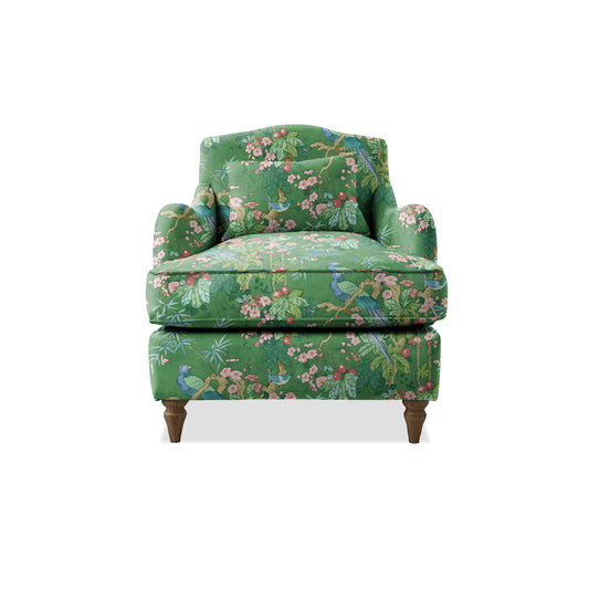 Isobel Armchair with Fixed Back in Natural Linen Belleville Juniper - Hand Made in USA