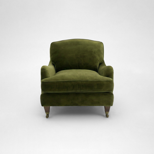 Isobel Armchair with Big Back Cushion in Pelham Moss Velvet - Hand Made in USA
