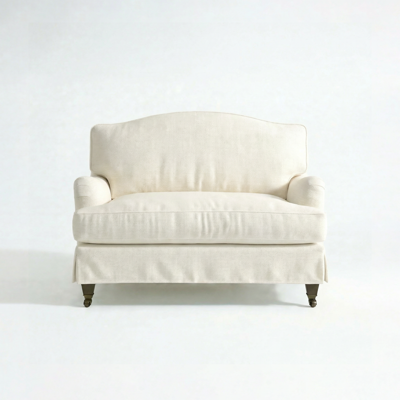 Isobel Loose Cover Loveseat in Cotton Linen Cool Coconut - front