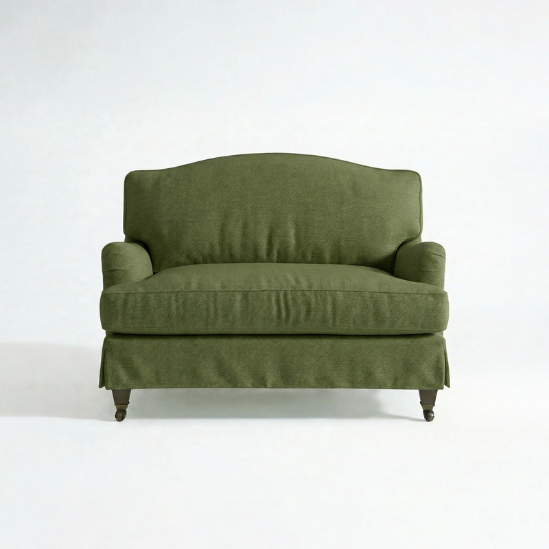 Isobel Loose Cover Loveseat in Cotton Linen Evergreen - front