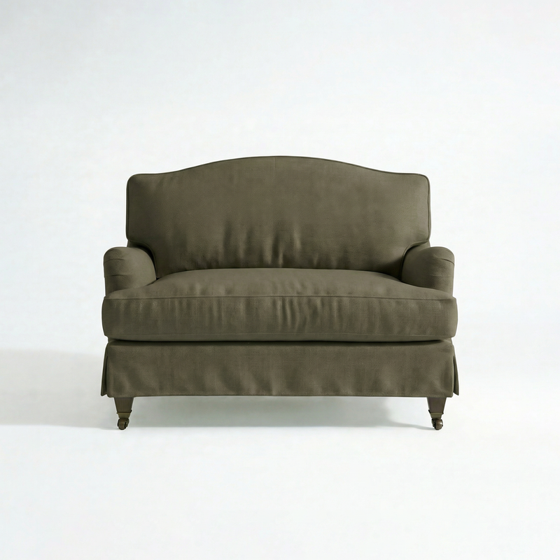 Isobel Loose Cover Loveseat in Cotton Linen Potting Moss - front