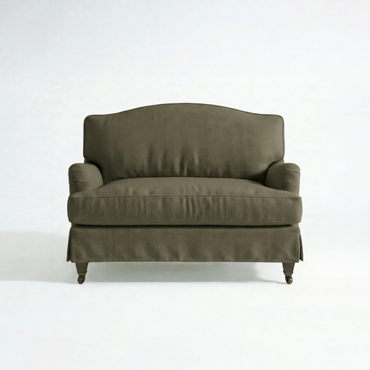 Isobel Loose Cover Loveseat in Cotton Linen Potting Moss - front