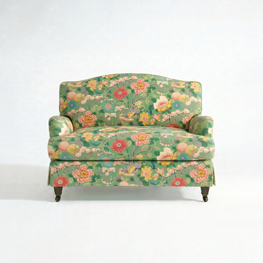 Isobel Loose Cover Loveseat in Little Magnolia Emerald - front