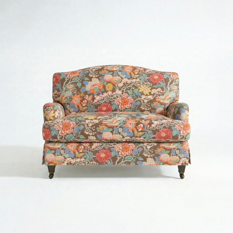 Isobel Loose Cover Loveseat in Little Magnolia Espresso - front